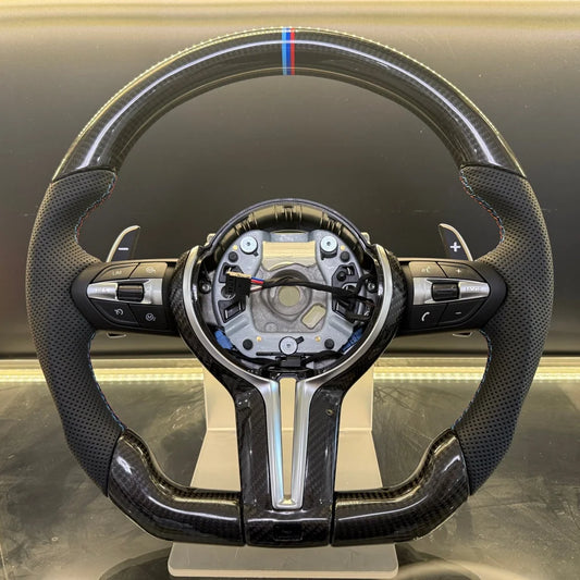 Carbon Fiber Sports Steering Wheel for BMW F10 F20 F30 E46 E90 135i 430i — Complete Assembly